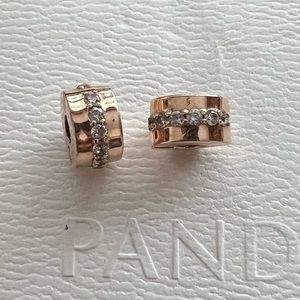 Bundle 2 Retired Pandora Rose Gold CZ Charms Safety Clips Stoppers Spacers EUC